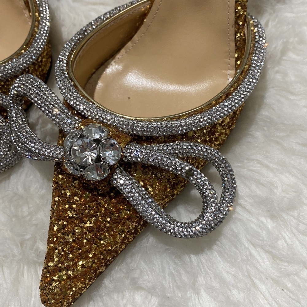 New Mach & Mach Double Bow Crystal embellished‎ glitter pump size 38.5EU - Picture 10 of 15